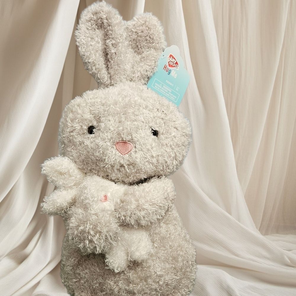Play Right “Hug Me” Bunny Plush – Grey Bunny Holding Baby Bunny